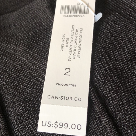 Chicos size 12 bat wing sweater with pleats & a banded waist line in black‎ - Picture 5 of 6